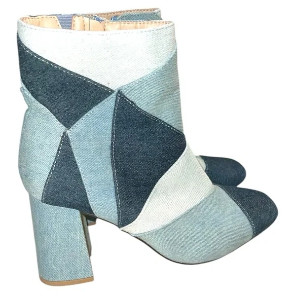 Blue Geometric Ankle Boots with Chunky Heel - Picture 4 of 6
